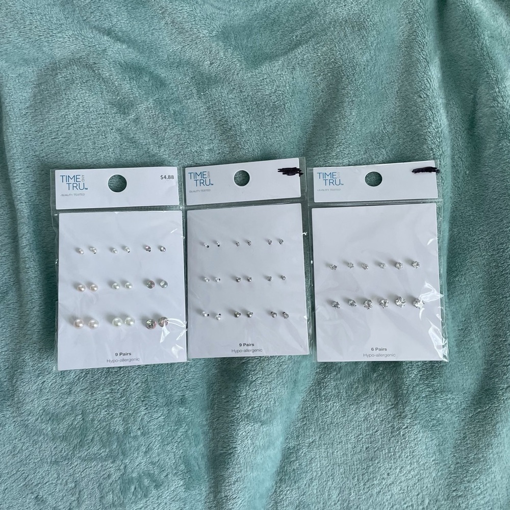 New Time and Tru Silver and Pearl Hypo-Allergenic Earring Trio
